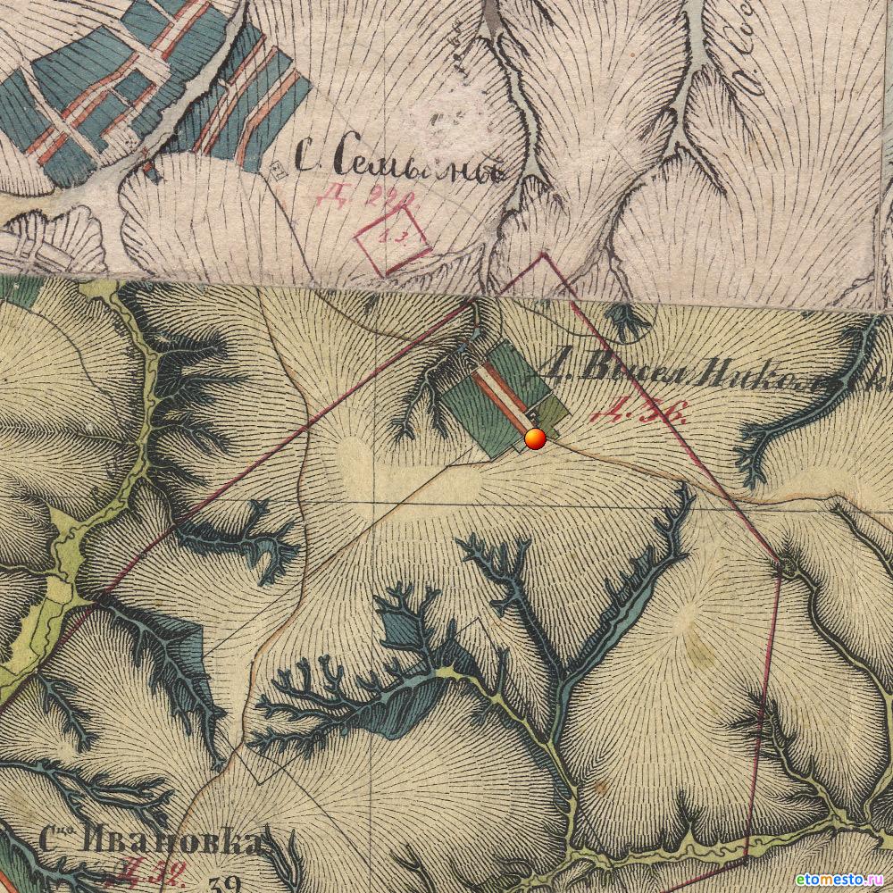 деревня Никольское. Воротынскй район. На картах Менде 1850 года.